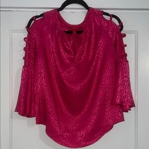Jennifer Lopez Hot Pink Leopard Cutout Sleeve Blouse EUC